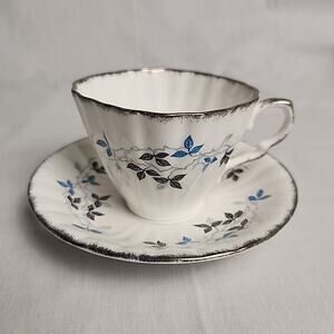 Gladstone Bone China Grannycore Cottagecore Cup Saucer Pattern 1119 Wht Blk Turq